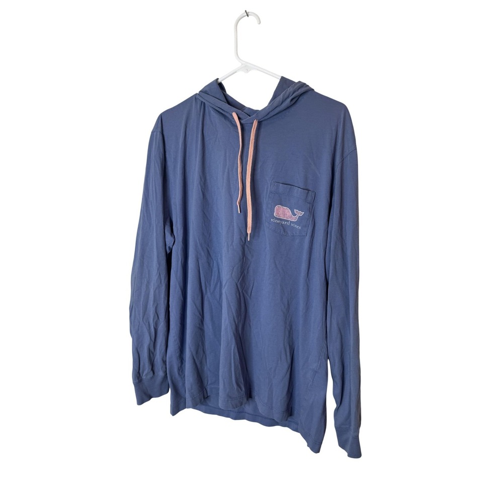 Vineyard Vines Hoodie Mens Large Blue Cotton Pullover Whale Logo Pocket Jersey